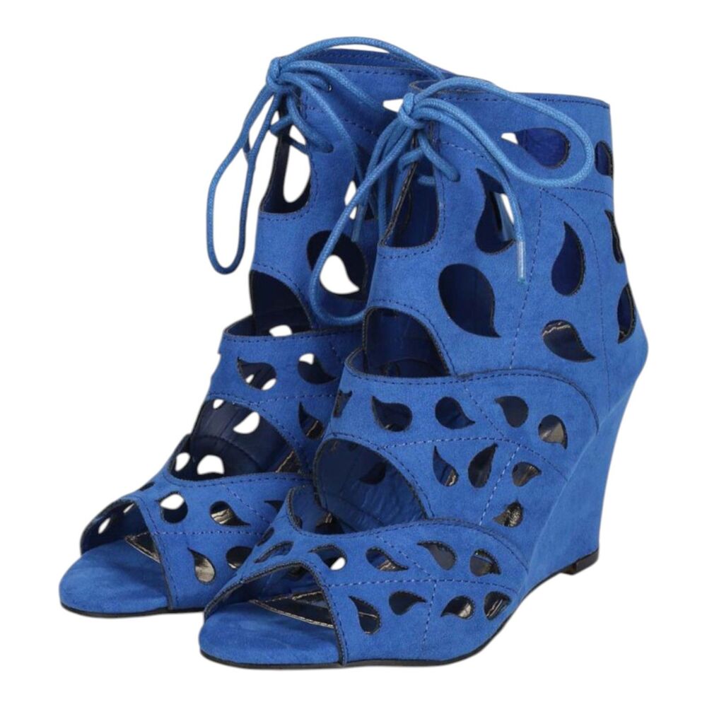 Nature Breeze Liam Peep Toe Teardrop Gladiator Wedge Sandal Size 8.5 Blue Edgy